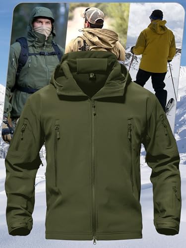TACVASEN Men's Special Ops Military Tactical Soft Shell Winter Warm Fleece Lined Jacket Rain Hood Coat Hiking Snowboard