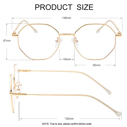 JOVAKIT Polygon Blue Light Blocking Glasses for Women Men Vintage Octagon Square Non-prescription Metal Eyeglasses