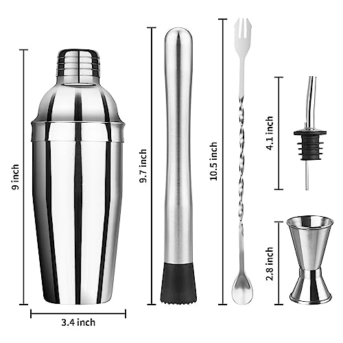 Ohtomber Cocktail Shaker Bartender Kit - 5PCS Cocktail Martini Shaker with Strainer, Muddler, Bar Spoon, Measuring Jigger ...