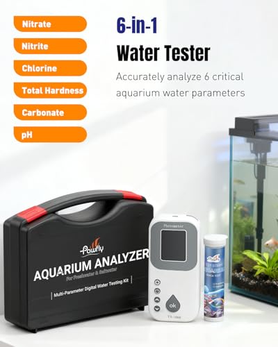 Pawfly 6 in 1 Digital Water Testing Kit, 50 Strips Fresh/Salt Aquarium Water Test Kit, Fish Tank Water Testing Kit, Digita...