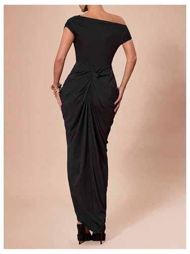 Floerns Women's Elegant Long Dress Asymmetrical Off Shoulder Ruched Slit Bodycon Cocktail Dresses