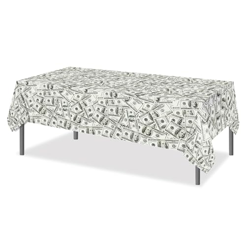 2 PCS Dollar Party Tablecloths, 87" Lx51 W Rectangular Plastic Table Covers, Birthday Party Disposable Tablecloths Party D...