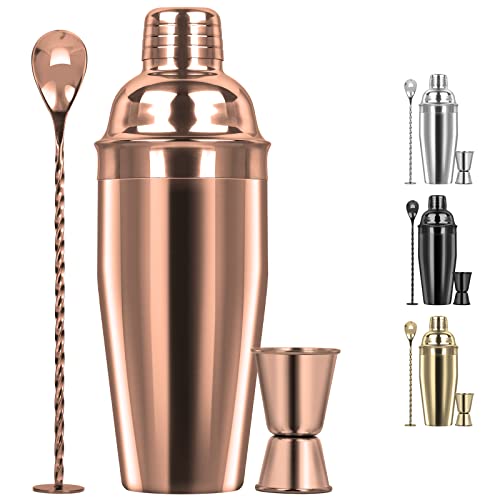 Large 24oz Cocktail Shaker Set, Stainless Steel 18/8 Martini Mixer Shaker with Built-in Strainer, Measuring Jigger & Mixin...