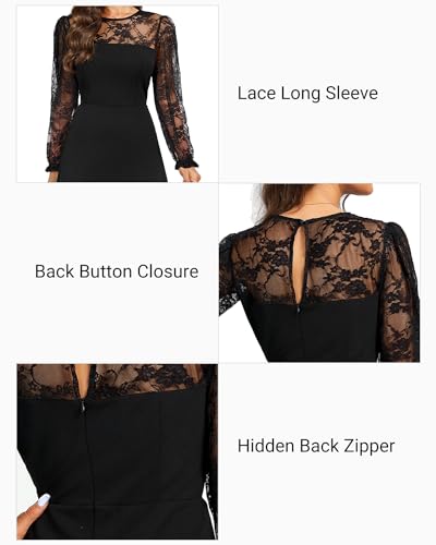 Holipick Women's Cocktail Dresses Wedding Guest Party Crew Neck Short A Line Dress with Lace Sleeves