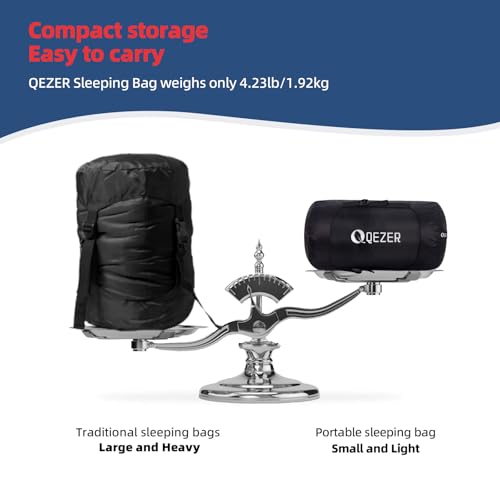 QEZER Down Sleeping Bag for Adults 620 Fill Power 0 Degree Sleeping Bag Cold Weather Ultralight with Pouch for Backpackin...