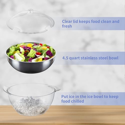 MOLIGOU Iced Salad Bowl, Salad Serving Bowl with Ice Holder and Lid, Chilled Serving Bowl for Parties