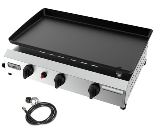 Bestfire 3 Burner Flat Top Gas Griddle - 23 Inch Outdoor Propane Griddle with 30000 BTU, Portable Propane-Fuelled Grill St...
