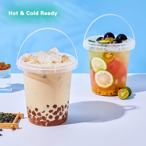 10 Pack 34oz Disposable Plastic Cups with Lids and Straws, Iced Coffee Cups with Lids, Sturdy & Food Safe for Cold & Hot D...