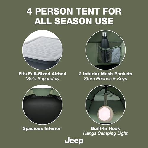 Jeep Compass 4-Person Pop Up Instant Tent by Delta Children with Carry Bag, Stakes and Guy Lines – Waterproof - UPF 50+Pro...