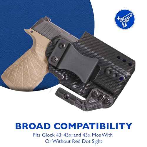 DeSantis Persuader IWB Holster - Concealed Carry Gun Holster with Carbon Fiber Finish, Multi-Cant Center Clip, Fits the Glock 43, 43X, 43X MOS with or without Red Dot Sight - Right Hand Draw, Black