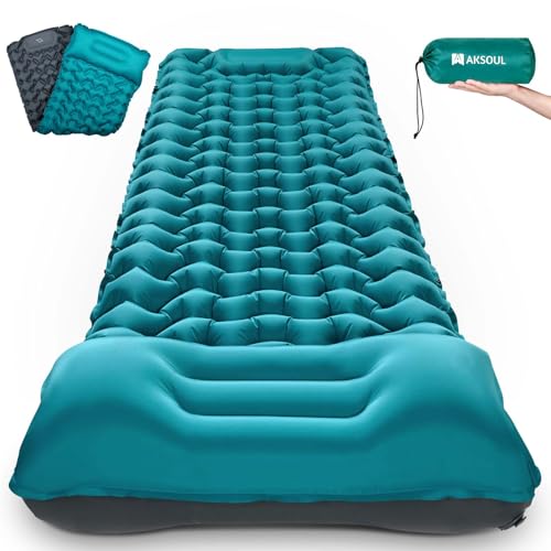 AKSOUL Camping Sleeping Pad with Pillow: Extra Thick 3.9 inch Ultralight Self Inflating Air Mat, Compact Lightweight Insul...