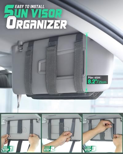 LIVANS Tactical Car Sun Visor Organizer, Automotive Semi-Rigid MOLLE Panel with Zipper Storage Pouch & Glasses Clip, Unive...