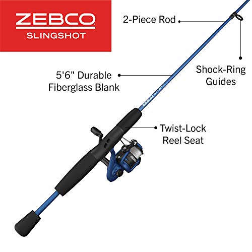 Zebco Slingshot Spinning Reel and Fishing Rod Combo, 2-Piece Medium-Light Durable Fiberglass Rod, Comfortable EVA Handle, ...