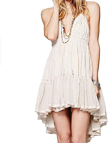 ForeMode Summer Deep V Neck Bohemian Women Mini Short Dress Backless Beach Boho Dress