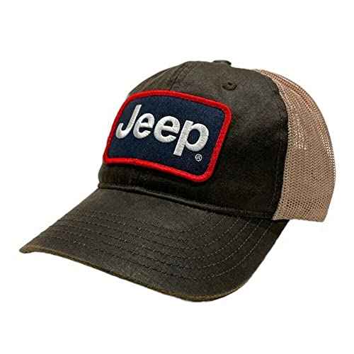 Jeep Waxed Chino Twill Patch Hat/Light Mesh with Rugged Reconditioned Look - Brown/Khaki