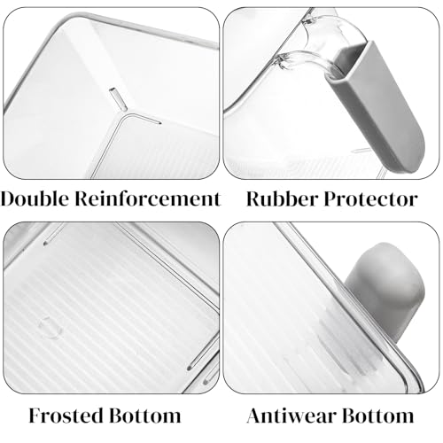 Pumtus 4 Pack Clear Ice Bins for Freezer, Plastic Ice Bucket with Flexible Scoop & Ice Tong, Pull Out Handle Ice Containe...