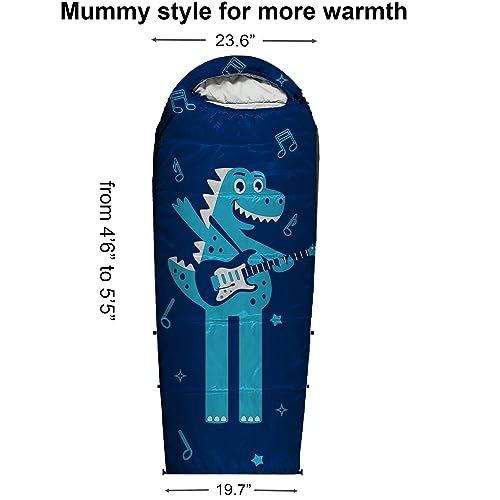 Adjustable Length Mummy Style Kids Sleeping Bag with Pillow Sleeve, 4 Season 32 – 59F, Lightweight and Backpacking Style, ...