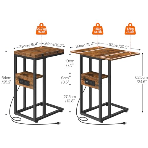 HOOBRO Foldable End Table, C Shaped Side Table with Charging Station, Sofa Couch Table That Slide Under for Living Room Be...