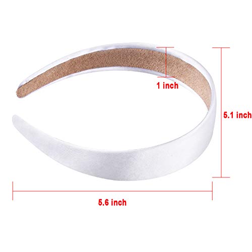 SIQUK 18 Pieces Satin Headbands 1 Inch Plain Headbands White Ribbon Headband Non-slip Satin Hard Headband for Women and Girls