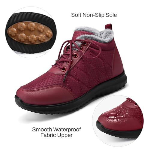 SHIBEVER Snow Boots for Women Winter: Warm Fur Lined Ankle Snow Booties Anti-Slip Waterproof Comfortable Outdoor Winter Shoes