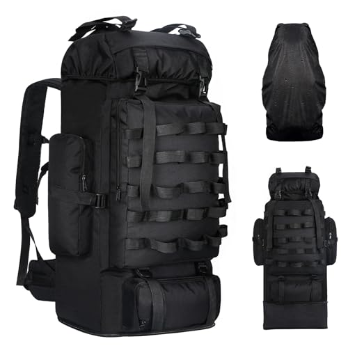 LibSkyln 70L/100L Camping Hiking Backpack with Rain Cover, Expandable Large Military Tactical Backpack, Waterproof Molle R...