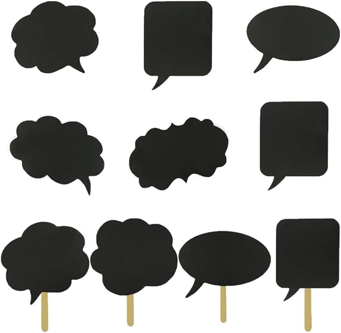 10pcs Blank Photo Booth Props, Mini Photo Booth Blank Signs, Tvorvik Writable Chalkboard Props with Chalk and Sticks, Blac...