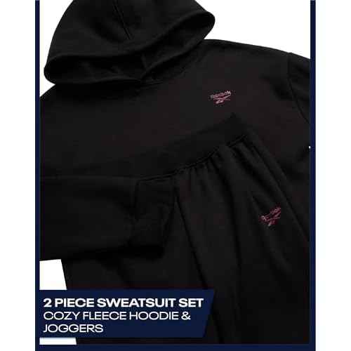 Reebok Girls Sweatsuit Set - 2 Piece Soft Long Sleeve Hoodie Sweatshirt and Sweatpants for Girls - Athletic Sweatsuit, Size 8, Black