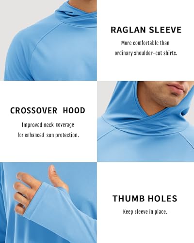 Men’s UPF 50+ Sun Protection Rash Guard Lightweight Quick Dry Long Sleeve Hoodie Shirt Hiking Fishing Swim