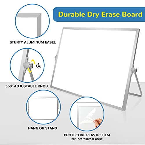 Dry Erase White Board, 16inX12in Large Magnetic Desktop Whiteboard with Stand, 10 Markers, 4 Magnets, 1 Eraser, Portable D...