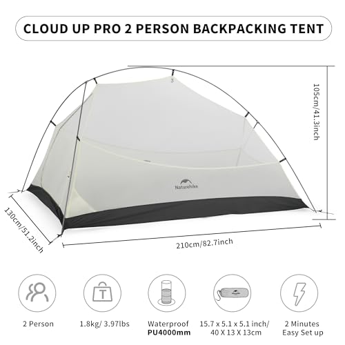 Naturehike Cloud-Up 2 Person Tent Lightweight Backpacking Tent with Footprint - Free Standing Ultralight Camping Hiking Ba...