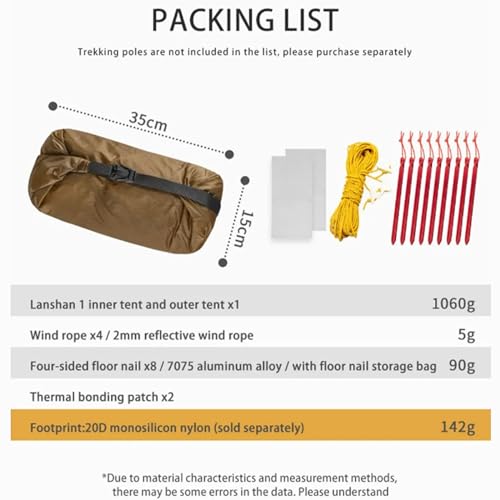 MOXIHIKE 3FULGEAR Lanshan 2 Tent 2 Person Ultralight Camping Tent, 3/4 Season Professional 15D Silnylon Rodless Tent for C...