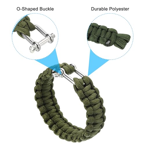 Survival Paracord Bracelets, 2 Pack Plaited Bracelet with U-shaped Stainless Steel Buckle Party Favors Camping Gifts Outdo...