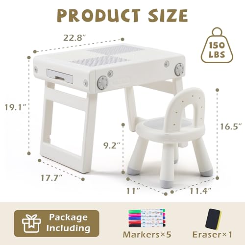 JooKiddie Toddler Table and Chair Set, Foldable Building Block Table for Kids, Double-Sided Drawing & Building Kids Activi...