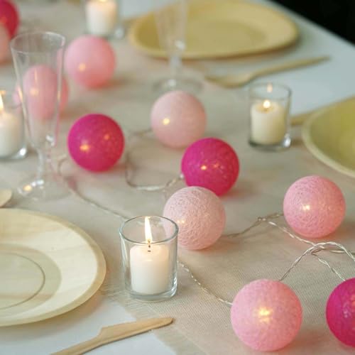 Efavormart 13Ft 20 LED Blush Cotton Ball String Light Backdrop Fairy Light Battery Operated for Wedding Party Event Decor