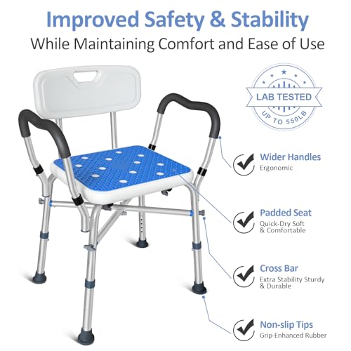 KingPavonini Shower Chair for Inside Shower, 550LBs Heavy Duty Bath Chair with Arms, Medical Shower Seat, Bath Stool Safet...
