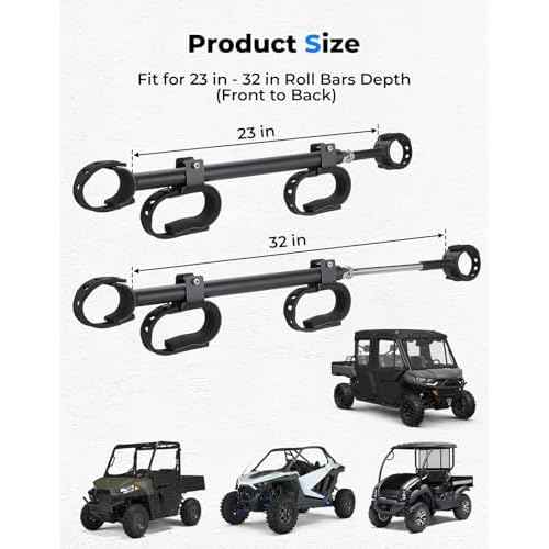 KEMIMOTO UTV Overhead Tool Holder Rack, Hunting Tool Holder Rack Roof Mounted Tool and Bow Rack for 23 in - 32 in Roll Bars Depth (Front to Back) Compatible with Polaris Ranger, Mule