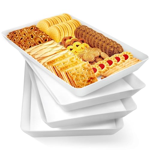 WOWBOX 4 pcs Serving Tray for Entertaining, Grilling BBQ Accessories, Serving Platters for Snacks, Fruit, Reusable Plastic...