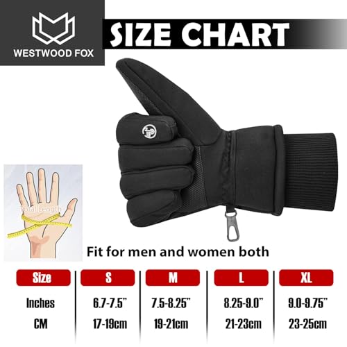 WESTWOOD FOX Waterproof Winter Gloves for Men & Women,Windproof, Warm Ski Gloves, Touchscreen, Anti-Slip Grip Gloves for C...
