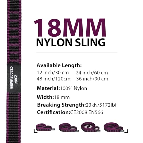 KLYTORX 18mm Nylon Climbing Sling Runner 23KN CE2008/EN566 Certified - Webbing Straps for Outdoor Rock Climbing, Rappellin...