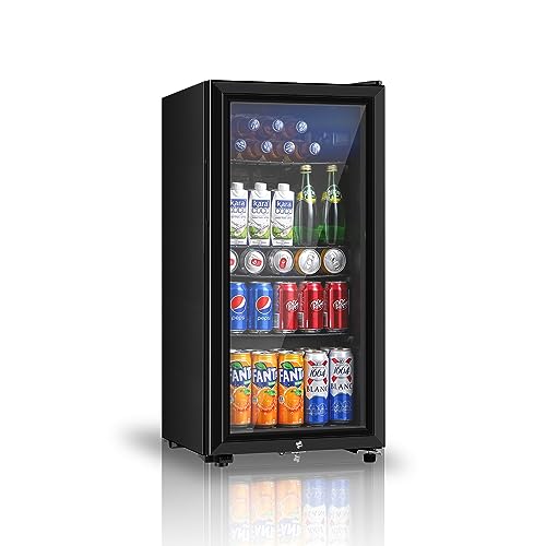 Saeoola Beverage Refrigerator, 3.2 Cu.ft Mini Fridge with Double Glass Door, Cooler for Soda, Beer or Wine for Home, Offic...