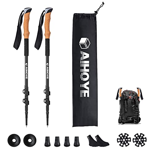 Aihoye Trekking Hiking Poles - 2 Pack Adjustable Walking Sticks, Collapsible Lightweight Aluminum 7075, Hiking Sticks with...