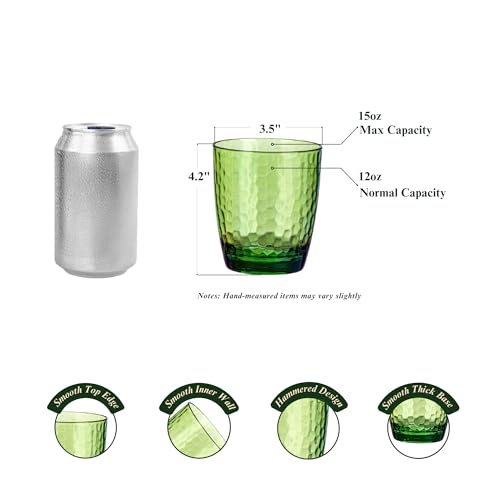 MIYOPESI 15oz Colorful Acrylic Glasses Drinkware (Set of 8), Hammered Design Unbreakable Plastic Tumblers, Reusable Plasti...