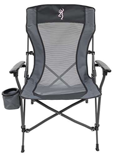 Browning Folding Camping Chairs for Adults - Durable Mesh Fabric Over Sturdy Powder Coated Steel Frame, Armrests Cup Holde...