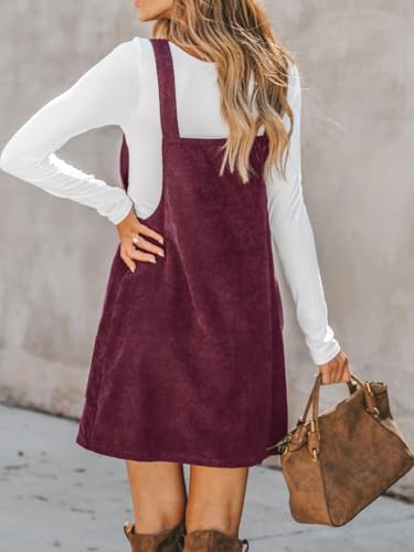 CUPSHE Women Corduroy Fall Dresses Front Bib Pocket Square Neck Wide Strap Casual Overall Mini Dress