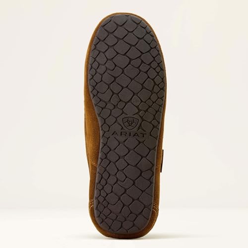 ARIAT Men's Clayton Moccasin Slippers - Durable Genuine Suede Warm Casual Stylish Indoor/Outdoor Shoes with Plush Boa Lining