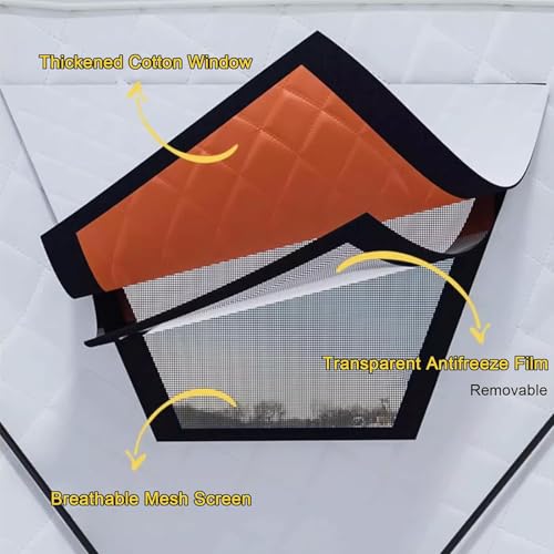 2.6M Portable Ice Fishing Tent - Pop Up 3-5 Person Insulated Shelter, 420D Hexagon Ice Shanty with Cushion for Winter Fish...