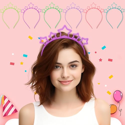 Rhoxshy Light Up Headband Star Headbands Glow in the Dark 6-Pack Rave Headbands Luminous Hair Band Sunlight-Activated Hair...