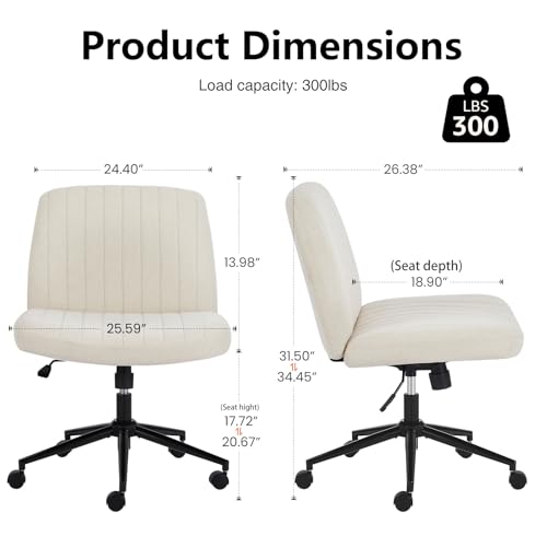 OLIXIS Criss Cross Chair with Wheels Wide Cross Legged Office Desk Vanity Chair Comfy Fabric Armless Adjustable Swivel for...