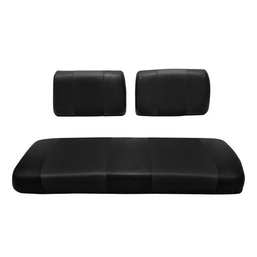 Seat Cover Replacement for Club Car Carry Golf Cart - Front Or Rear Bench Seat - Premium Marine Vinyl - 5 Panel Stitching - Staple On Installation - Two-Tone Golf Cart Seat Covers (Black)