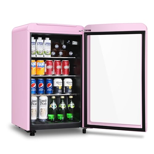 HAILANG Retro Beverage Refrigerator Cooler, 3.2 Cu.ft Mini Fridge with Glass Door for Soda Beer Wine, Beverage Cooler Pref...